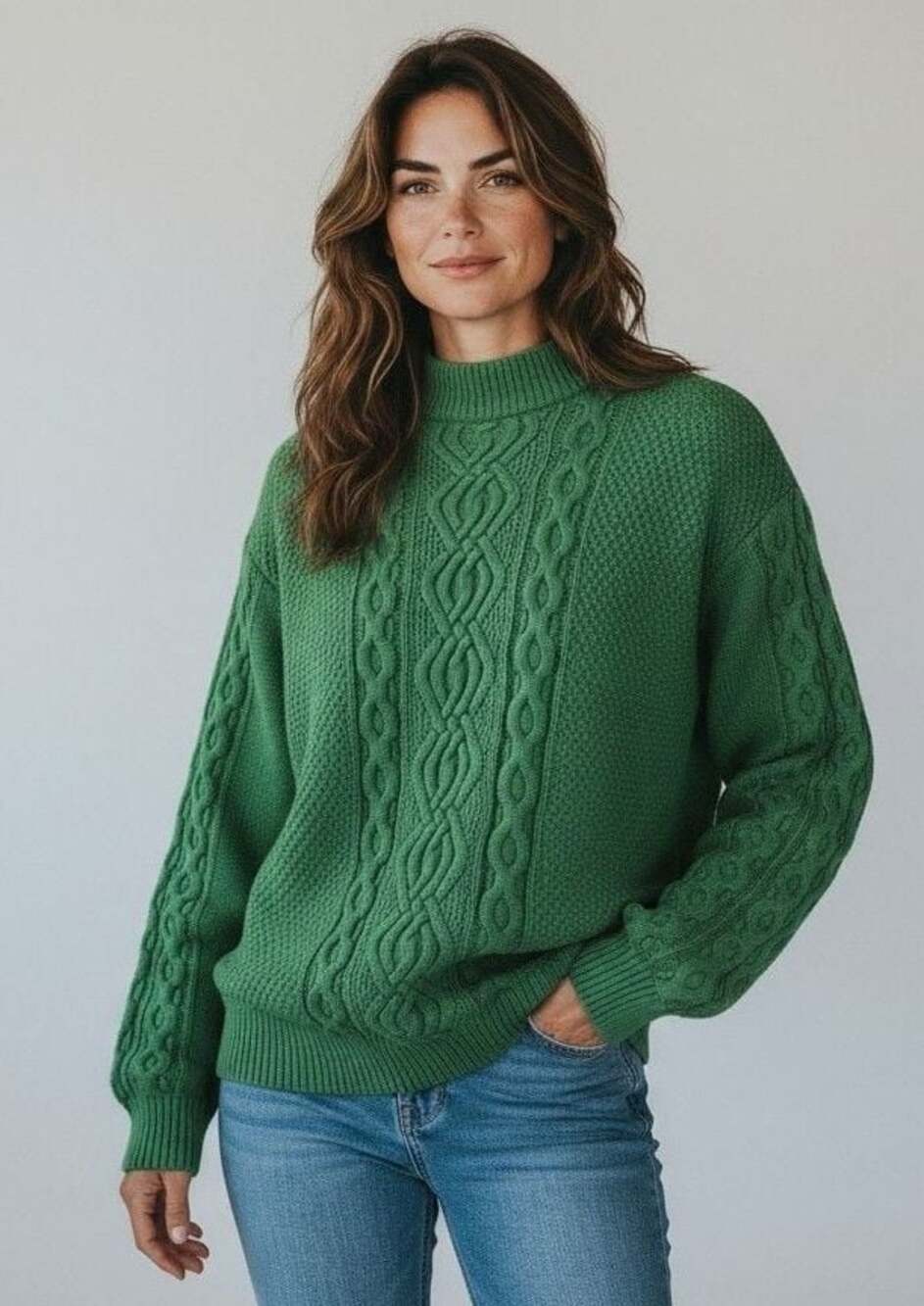 Urban Outfitters Green Cable Knit Mock Neck Pullover Sweater Sz M
